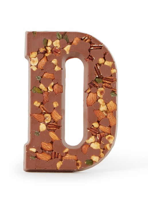 Patisserie de Bijenkorf Chocoladeletter Melk met noten 185 gram - A t/m Z - voorkant d