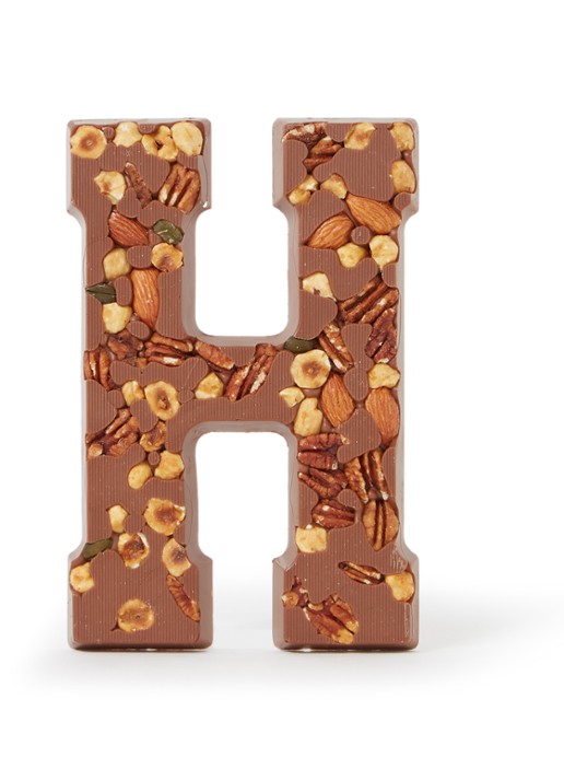 Patisserie de Bijenkorf Chocoladeletter Melk met noten 185 gram - A t/m Z - voorkant h