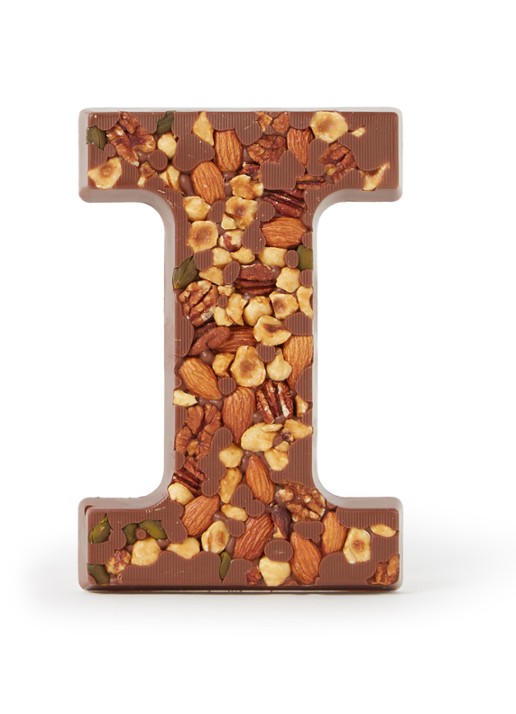 Patisserie de Bijenkorf Chocoladeletter Melk met noten 185 gram - A t/m Z - voorkant i