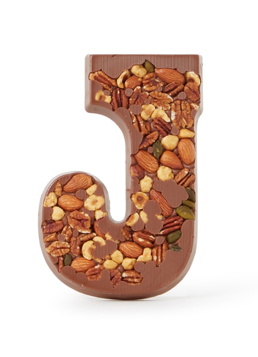 Patisserie de Bijenkorf Chocoladeletter Melk met noten 185 gram - A t/m Z - voorkant j