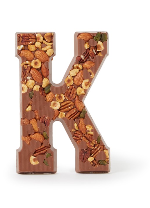 Patisserie de Bijenkorf Chocoladeletter Melk met noten 185 gram - A t/m Z - voorkant k