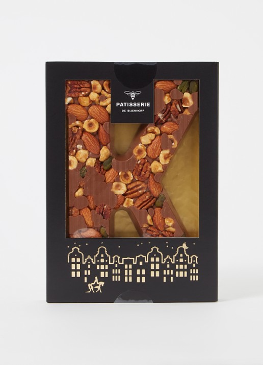 Patisserie de Bijenkorf Chocoladeletter Melk met noten 185 gram - A t/m Z - voorkant 2 k