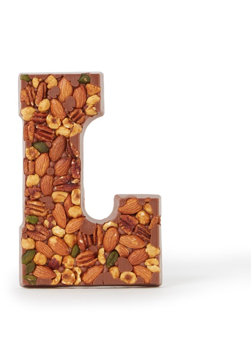 Patisserie de Bijenkorf Chocoladeletter Melk met noten 185 gram - A t/m Z - voorkant l