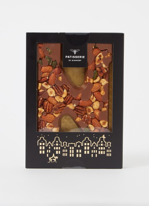 Patisserie de Bijenkorf Chocoladeletter Melk met noten 185 gram - A t/m Z - voorkant 2 n