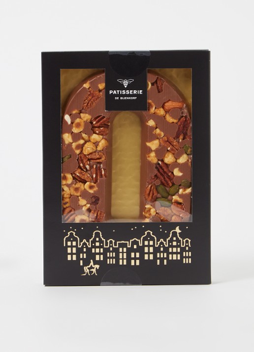 Patisserie de Bijenkorf Chocoladeletter Melk met noten 185 gram - A t/m Z - voorkant 2 o