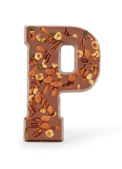 Patisserie de Bijenkorf Chocoladeletter Melk met noten 185 gram - A t/m Z - voorkant p