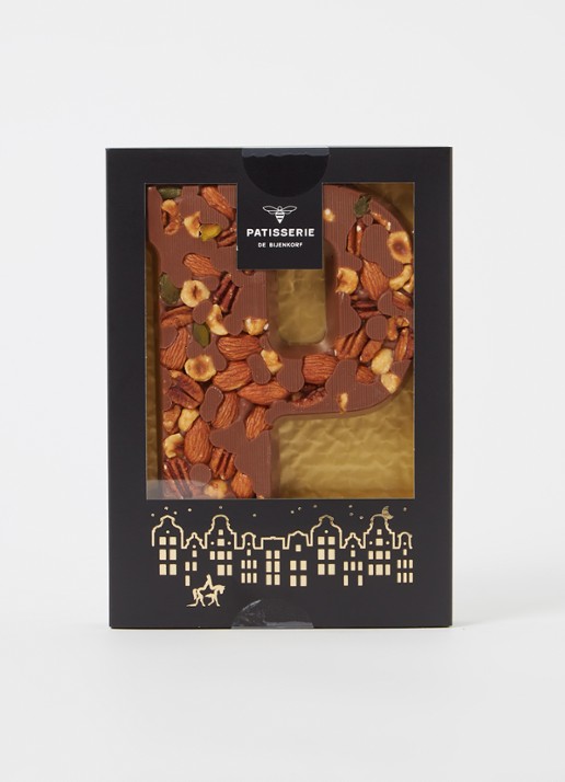 Patisserie de Bijenkorf Chocoladeletter Melk met noten 185 gram - A t/m Z - voorkant 2 p