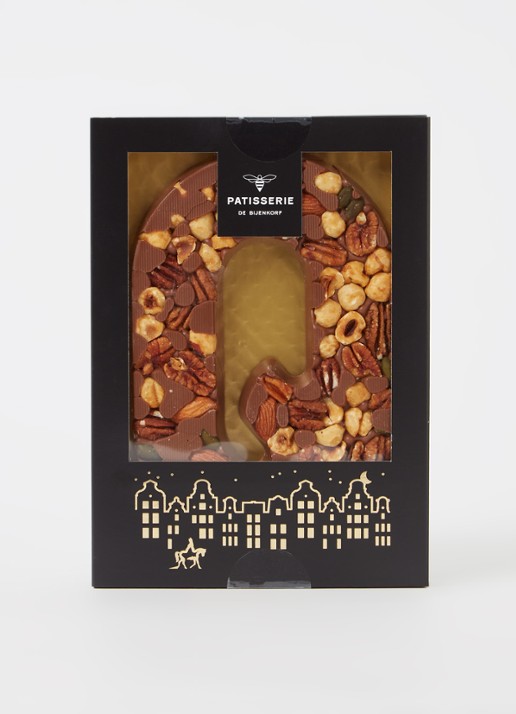 Patisserie de Bijenkorf Chocoladeletter Melk met noten 185 gram - A t/m Z - voorkant 2 q