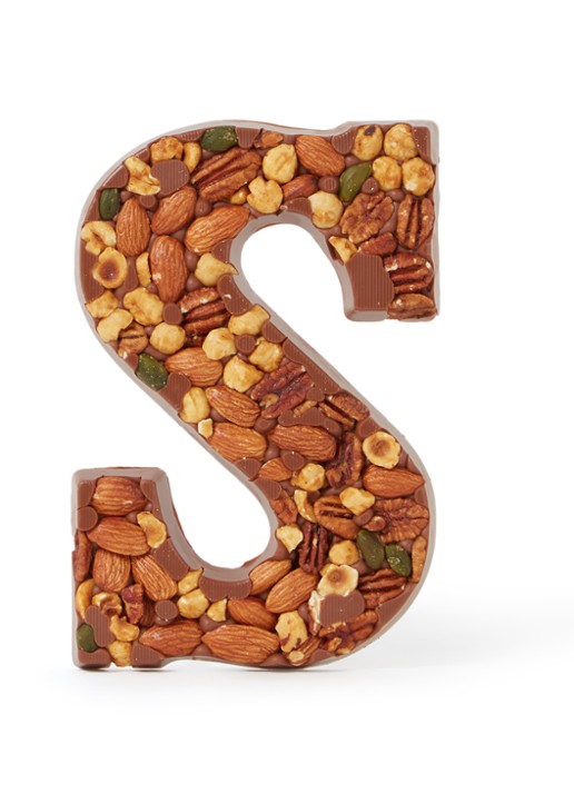 Patisserie de Bijenkorf Chocoladeletter Melk met noten 185 gram - A t/m Z - voorkant s