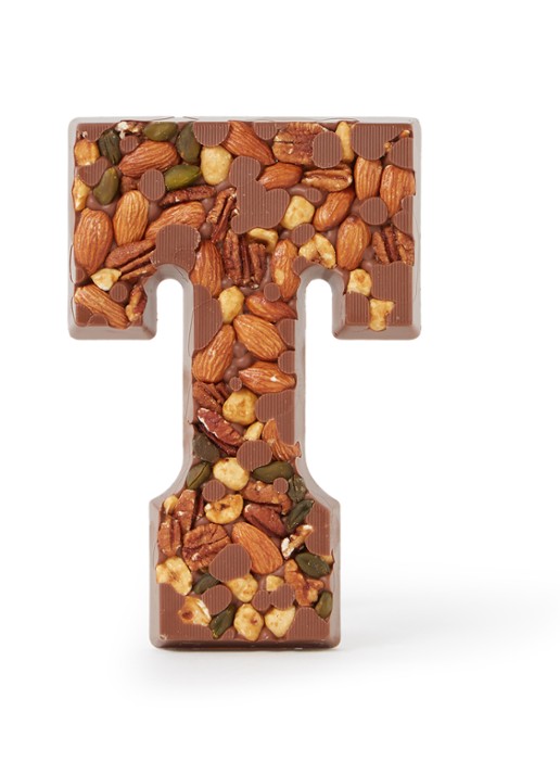 Patisserie de Bijenkorf Chocoladeletter Melk met noten 185 gram - A t/m Z - voorkant t