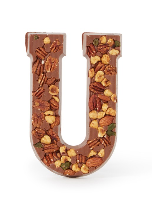 Patisserie de Bijenkorf Chocoladeletter Melk met noten 185 gram - A t/m Z - voorkant u