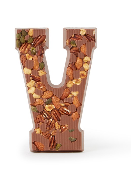 Patisserie de Bijenkorf Chocoladeletter Melk met noten 185 gram - A t/m Z - voorkant v