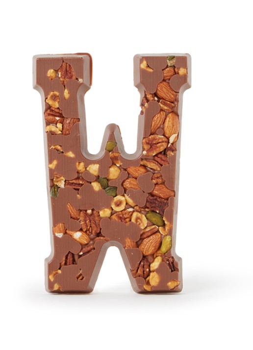 Patisserie de Bijenkorf Chocoladeletter Melk met noten 185 gram - A t/m Z - voorkant w