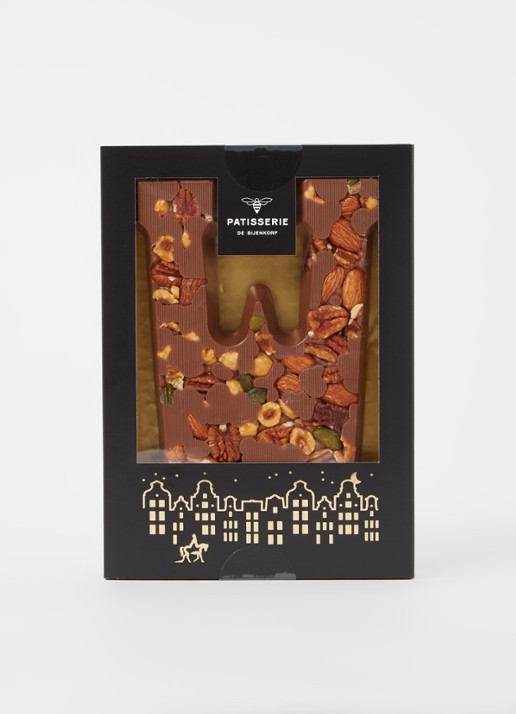 Patisserie de Bijenkorf Chocoladeletter Melk met noten 185 gram - A t/m Z - voorkant 2 w