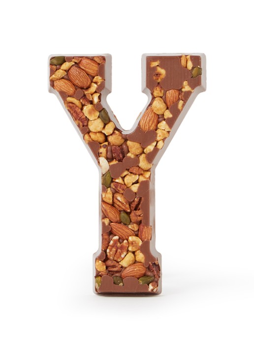 Patisserie de Bijenkorf Chocoladeletter Melk met noten 185 gram - A t/m Z - voorkant y