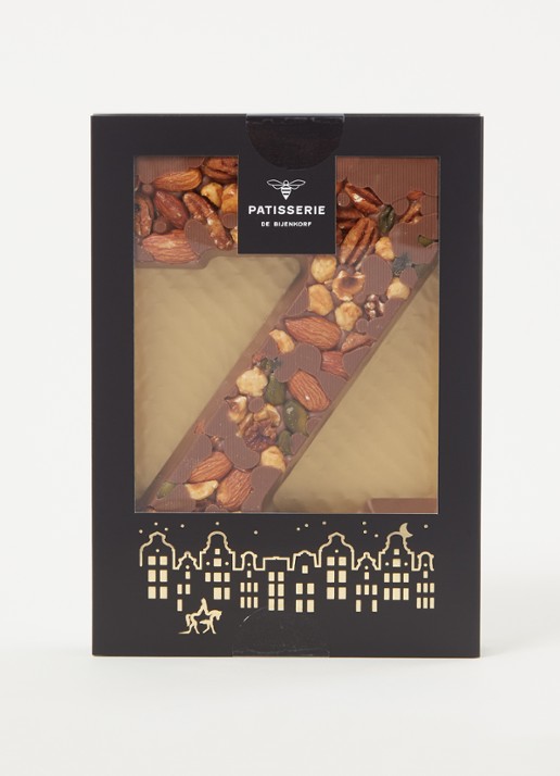 Patisserie de Bijenkorf Chocoladeletter Melk met noten 185 gram - A t/m Z - voorkant 2 z