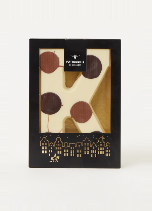 Patisserie de Bijenkorf Chocoladeletter Wit gevlekt 190 gram - A t/m Z - voorkant 2 k