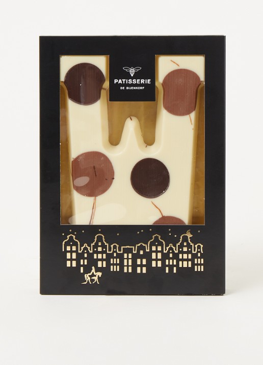 Patisserie de Bijenkorf Chocoladeletter Wit gevlekt 190 gram - A t/m Z - voorkant 2 w