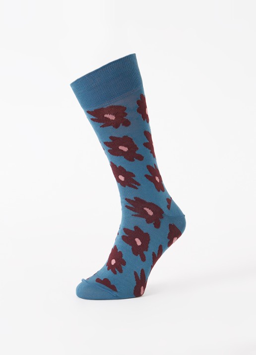 Paul Smith Big Flower sokken met bloemenprint - detail petrol