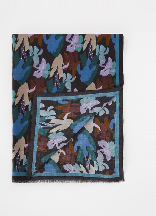 Paul Smith Iris sjaal met print 180 x 70 cm - voorkant donkerblauw