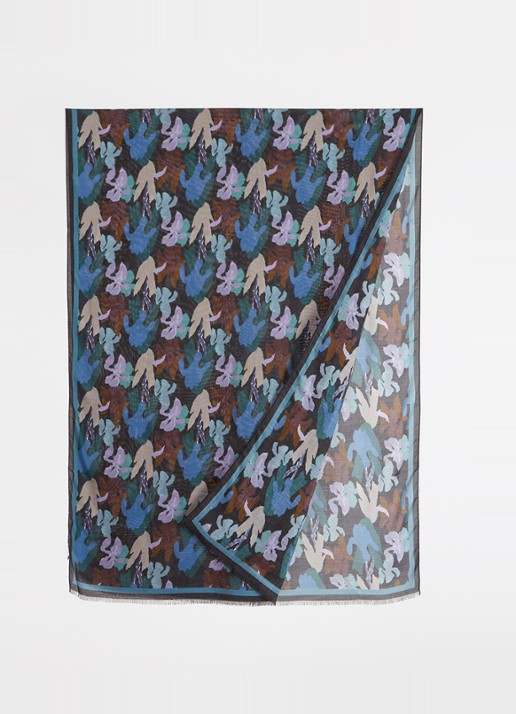 Paul Smith Iris sjaal met print 180 x 70 cm - voorkant 2 donkerblauw