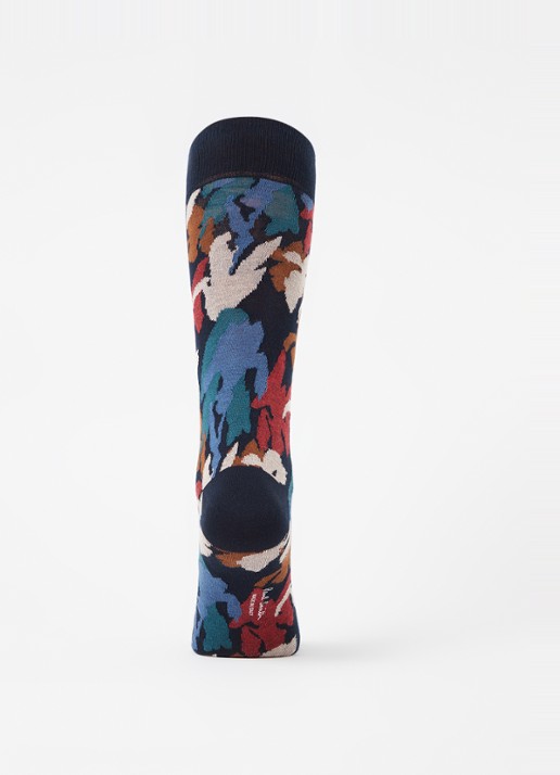 Paul Smith Iris sokken met bloemenprint - voorkant 3 donkerblauw
