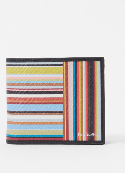 Paul Smith Portemonnee van leer met streepprint - voorkant zwart