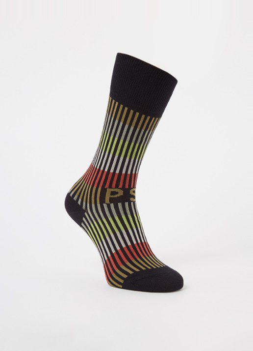 Paul Smith Sokken in katoenblend met streep dessin - voorkant 2 zwart