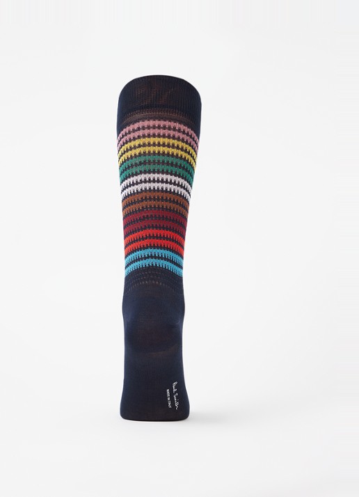 Paul Smith Sokken met streepprint - voorkant 3 donkerblauw
