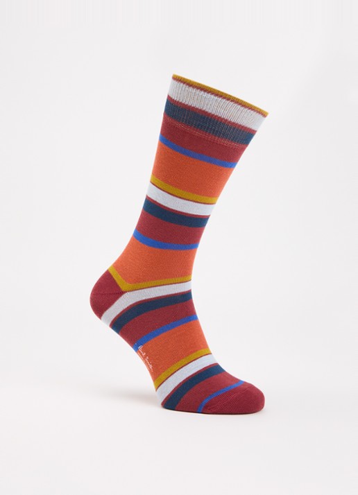 Paul Smith Sokken met streepprint  - voorkant steenrood