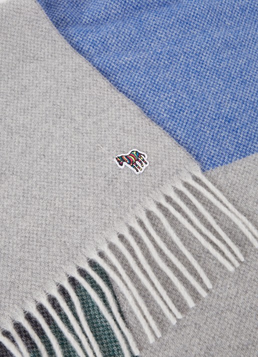 Paul Smith Zebra sjaal van wol met streepprint en franjes 180 x 30 cm - detail 3 donkerblauw
