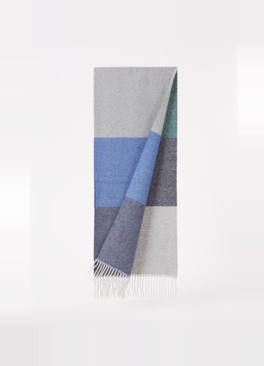 Paul Smith Zebra sjaal van wol met streepprint en franjes 180 x 30 cm - voorkant 2 donkerblauw