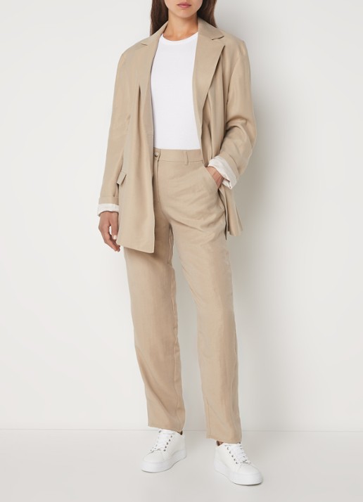 Penn & Ink High waist straight fit pantalon in lyocellblend - voorkant 4 camel