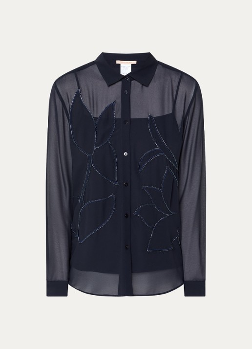 Pennyblack Agone semi-transparante blouse met strass - voorkant 2 donkerblauw