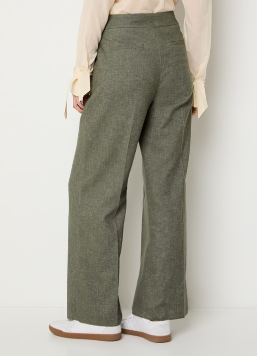 Pennyblack Amaca high waist loose fit broek in linnenblend - achterkant 4 bronsgroen