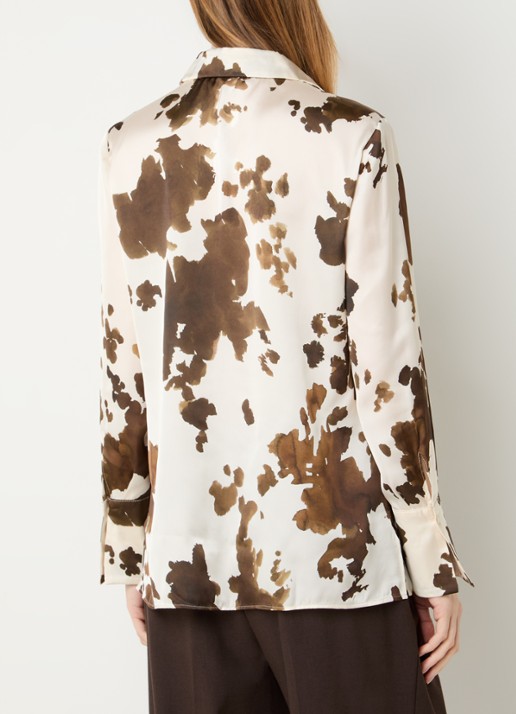 Pennyblack Balpe blouse van satijn met print - achterkant hazelnootbruin