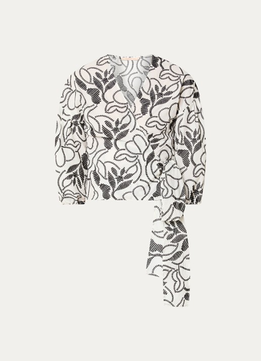 Pennyblack Blouse met strikceintuur met bloemenprint - voorkant 3 wit