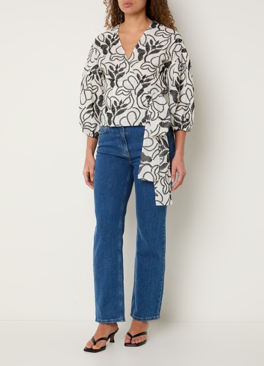Pennyblack Blouse met strikceintuur met bloemenprint - voorkant 4 wit