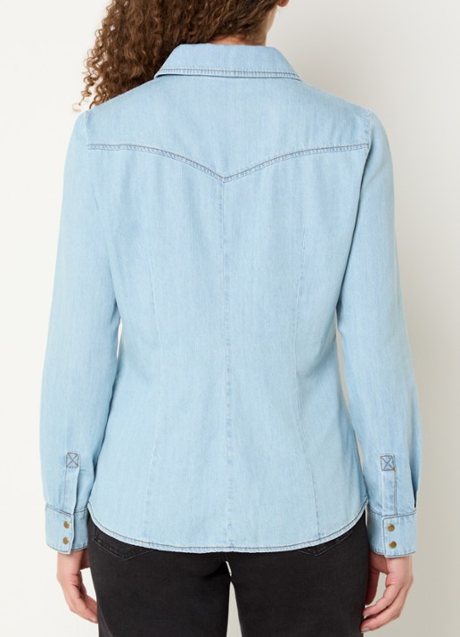 Pennyblack Blouse van denim met borstzak - achterkant lichtblauw