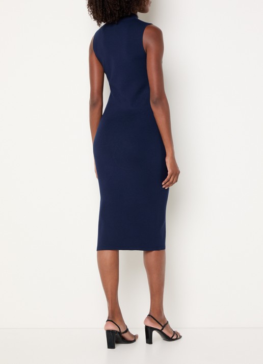 Pennyblack Boboli fijngebreide midi jurk met strass en split - achterkant 4 donkerblauw