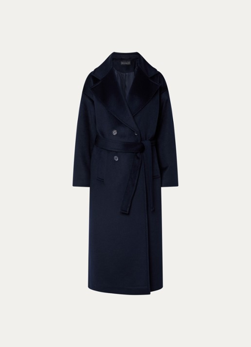 Pennyblack Cimelio mantel van wol met strikceintuur  - voorkant 2 donkerblauw