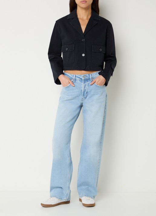 Pennyblack Cropped spijkerjas met klepzakken - voorkant 3 donkerblauw