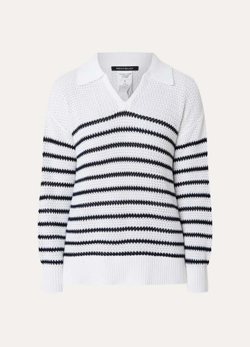 Pennyblack Dolce grofgebreide trui met streepprint - voorkant 3 wit