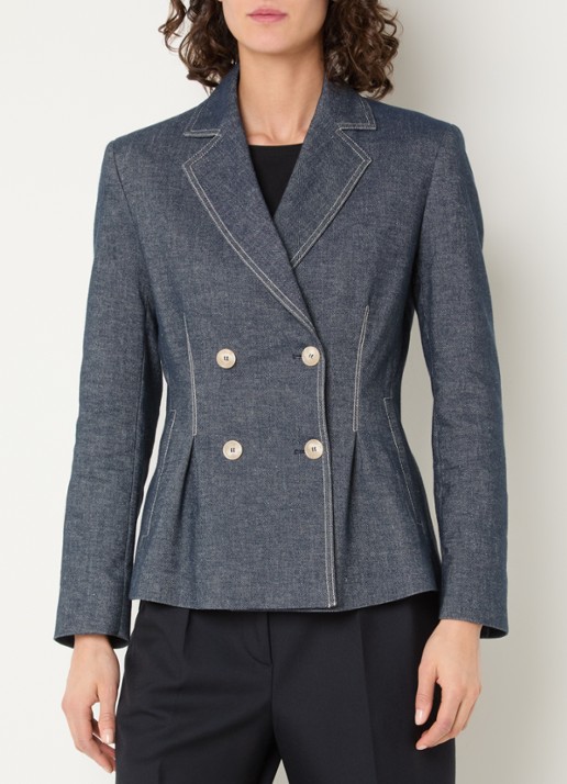 Pennyblack Double-breasted blazer van denim met schoudervulling - detail indigo