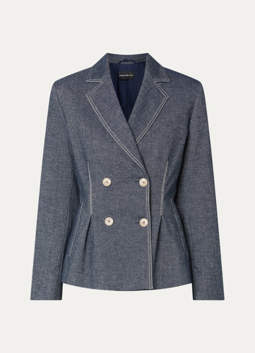 Pennyblack Double-breasted blazer van denim met schoudervulling - voorkant 3 indigo