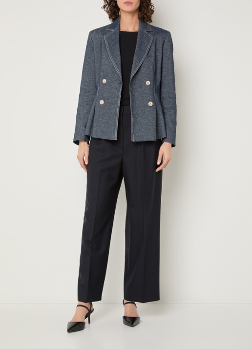 Pennyblack Double-breasted blazer van denim met schoudervulling - voorkant 4 indigo
