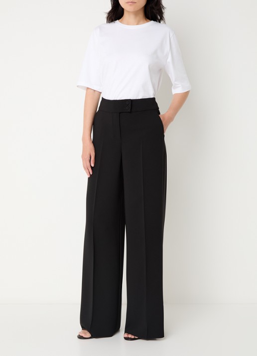 Pennyblack Emblema high waist wide fit pantalon met steekzakken - voorkant 4 zwart