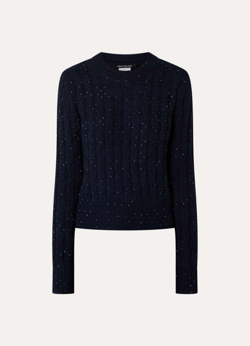 Pennyblack Festoso kabelgebreide trui met pailletten - voorkant 3 donkerblauw