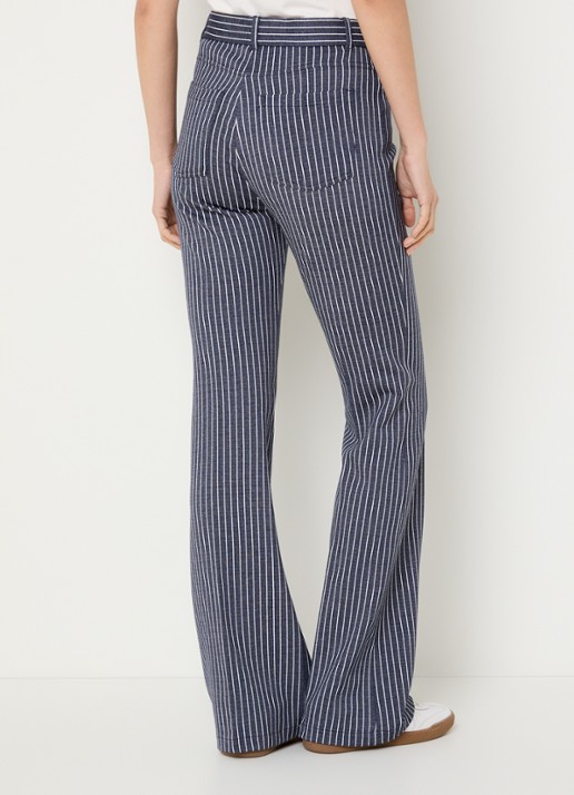 Pennyblack Godezia high waist flared fit broek van jersey met streepprint - achterkant donkerblauw