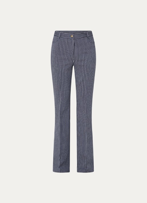Pennyblack Godezia high waist flared fit broek van jersey met streepprint - voorkant 3 donkerblauw